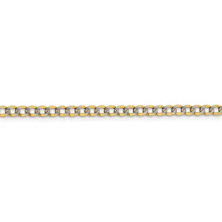 24" 14k Yellow Gold 3.4mm Semi-solid w/ Rhodium-plating Pave Curb Chain Necklace
