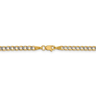 16" 14k Yellow Gold 3.4mm Semi-solid w/ Rhodium-plating Pave Curb Chain Necklace