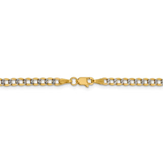 24" 14k Yellow Gold 3.4mm Semi-solid w/ Rhodium-plating Pave Curb Chain Necklace