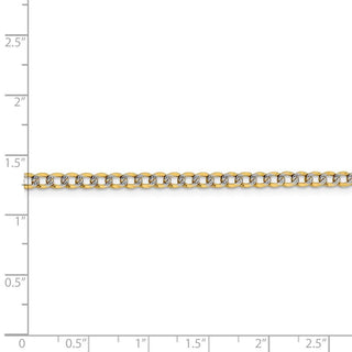24" 14k Yellow Gold 3.4mm Semi-solid w/ Rhodium-plating Pave Curb Chain Necklace