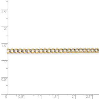 18" 14k Yellow Gold 3.4mm Semi-solid w/ Rhodium-plating Pave Curb Chain Necklace