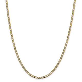 24" 14k Yellow Gold 3.4mm Semi-solid w/ Rhodium-plating Pave Curb Chain Necklace