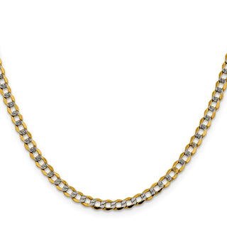 22" 14k Yellow Gold 4.3mm Semi-solid w/ Rhodium-plating Pave Curb Chain Necklace