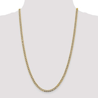 24" 14k Yellow Gold 4.3mm Semi-solid w/ Rhodium-plating Pave Curb Chain Necklace