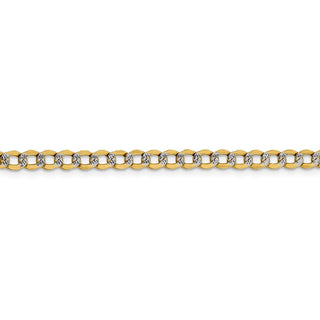 8" 14k Yellow Gold 4.3mm Semi-solid w/ Rhodium-plating Pave Curb Chain Bracelet