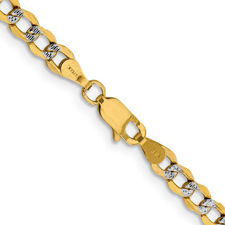 22" 14k Yellow Gold 4.3mm Semi-solid w/ Rhodium-plating Pave Curb Chain Necklace