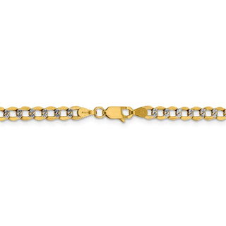 18" 14k Yellow Gold 4.3mm Semi-solid w/ Rhodium-plating Pave Curb Chain Necklace