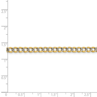24" 14k Yellow Gold 4.3mm Semi-solid w/ Rhodium-plating Pave Curb Chain Necklace