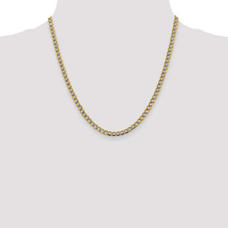 20" 14k Yellow Gold 4.3mm Semi-solid w/ Rhodium-plating Pave Curb Chain Necklace