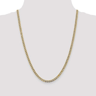 24" 14k Yellow Gold 4.3mm Semi-solid w/ Rhodium-plating Pave Curb Chain Necklace