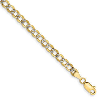8" 14k Yellow Gold 4.3mm Semi-solid w/ Rhodium-plating Pave Curb Chain Bracelet