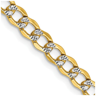 22" 14k Yellow Gold 4.3mm Semi-solid w/ Rhodium-plating Pave Curb Chain Necklace
