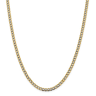 22" 14k Yellow Gold 4.3mm Semi-solid w/ Rhodium-plating Pave Curb Chain Necklace