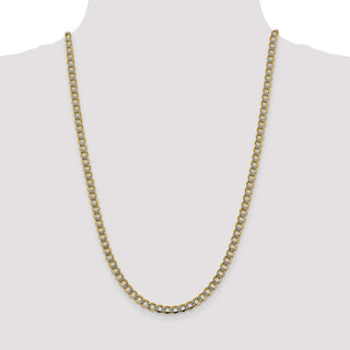 24" 14k Yellow Gold 5.2mm Semi-solid w/ Rhodium-plating Pave Curb Chain Necklace