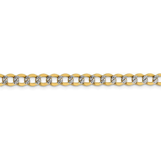 24" 14k Yellow Gold 5.2mm Semi-solid w/ Rhodium-plating Pave Curb Chain Necklace