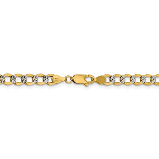 24" 14k Yellow Gold 5.2mm Semi-solid w/ Rhodium-plating Pave Curb Chain Necklace