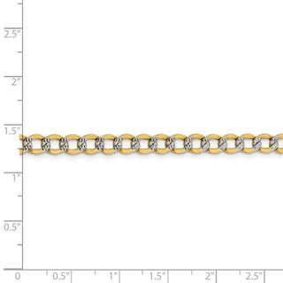 7" 14k Yellow Gold 5.2mm Semi-solid w/ Rhodium-plating Pave Curb Chain Bracelet