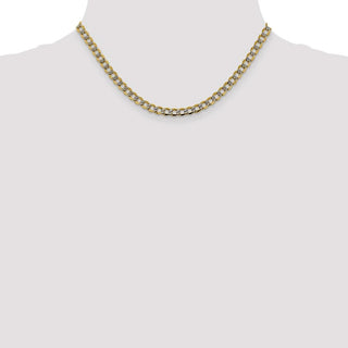 16" 14k Yellow Gold 5.2mm Semi-solid w/ Rhodium-plating Pave Curb Chain Necklace