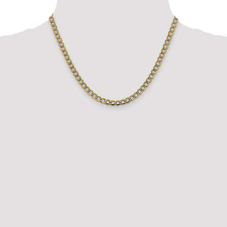 18" 14k Yellow Gold 5.2mm Semi-solid w/ Rhodium-plating Pave Curb Chain Necklace