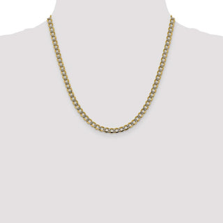 20" 14k Yellow Gold 5.2mm Semi-solid w/ Rhodium-plating Pave Curb Chain Necklace