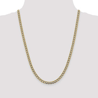 24" 14k Yellow Gold 5.2mm Semi-solid w/ Rhodium-plating Pave Curb Chain Necklace