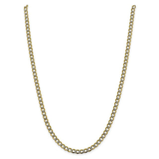 24" 14k Yellow Gold 5.2mm Semi-solid w/ Rhodium-plating Pave Curb Chain Necklace