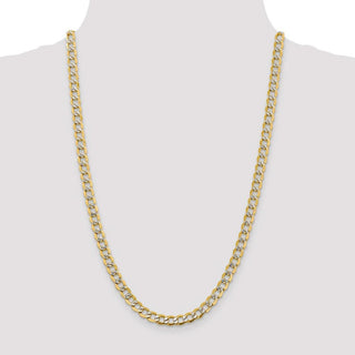 16" 14k Yellow Gold 6.75mm Semi-solid w/ Rhodium-plating Pave Curb Chain Necklace