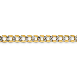 8" 14k Yellow Gold 6.75mm Semi-solid w/ Rhodium-plating Pave Curb Chain Bracelet