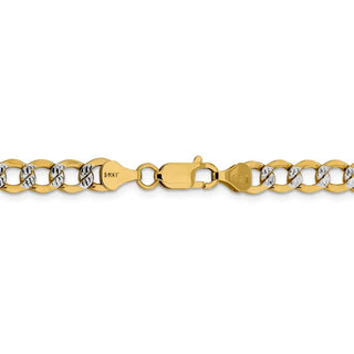 8" 14k Yellow Gold 6.75mm Semi-solid w/ Rhodium-plating Pave Curb Chain Bracelet