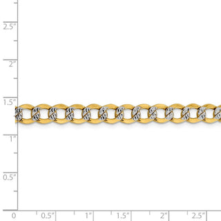 8" 14k Yellow Gold 6.75mm Semi-solid w/ Rhodium-plating Pave Curb Chain Bracelet