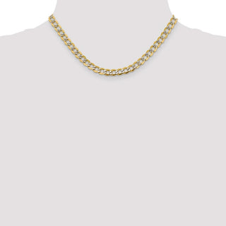 16" 14k Yellow Gold 6.75mm Semi-solid w/ Rhodium-plating Pave Curb Chain Necklace