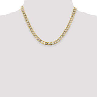 18" 14k Yellow Gold 6.75mm Semi-solid w/ Rhodium-plating Pave Curb Chain Necklace