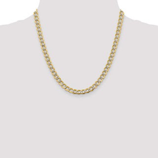 24" 14k Yellow Gold 6.75mm Semi-solid w/ Rhodium-plating Pave Curb Chain Necklace