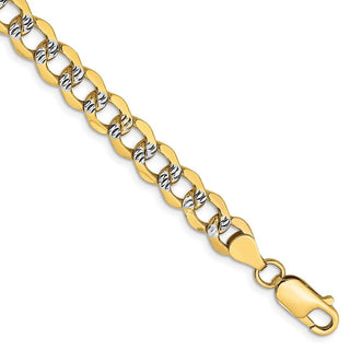8" 14k Yellow Gold 6.75mm Semi-solid w/ Rhodium-plating Pave Curb Chain Bracelet