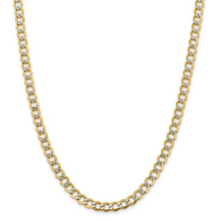 26" 14k Yellow Gold 6.75mm Semi-solid w/ Rhodium-plating Pave Curb Chain Necklace