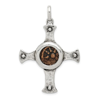 Sterling Silver & Bronze Antiqued Widows Mite Coin Cross Pendant