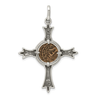 925 Sterling Silver Antiqued Widows Mite Coin Cross Pendant
