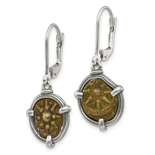 Sterling Silver Antiqued Widows Mite Coin Leverback Earrings