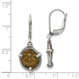 Sterling Silver Antiqued Widows Mite Coin Leverback Earrings
