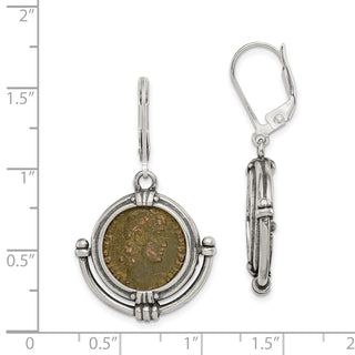 Sterling Silver Antiqued Roman Bronze Coin Leverback Earrings