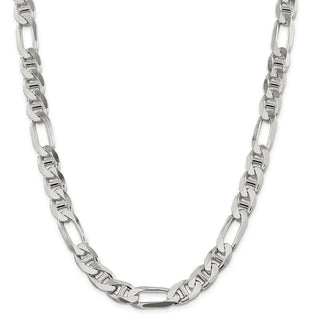 26" Sterling Silver 10.65mm Figaro Anchor Chain Necklace