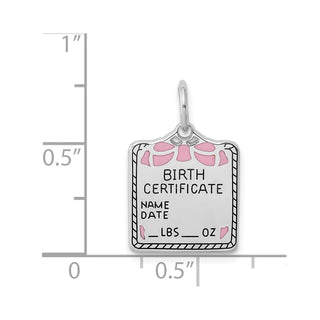 Sterling Silver Rhodium-plated Pink Birth Certificate Polished Charm