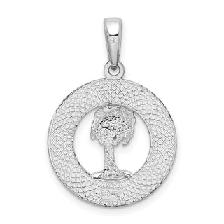 Sterling Silver Polished Hilton Head w/Palm Tree Round Pendant