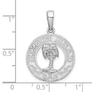 Sterling Silver Polished Hilton Head w/Palm Tree Round Pendant