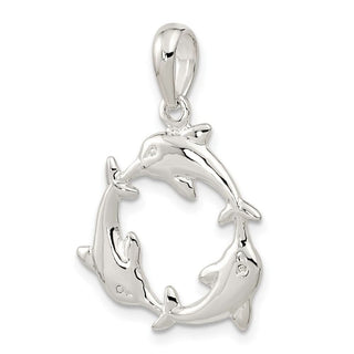 Sterling Silver Polished 3 Dolphin Circle Pendant