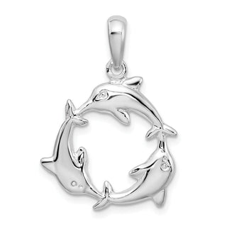 Sterling Silver Polished 3 Dolphin Circle Pendant