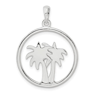 Sterling Silver Polished Double Palm Tree Circle Pendant