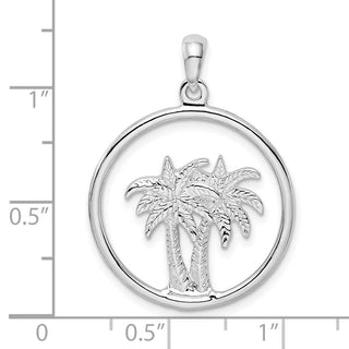 Sterling Silver Polished Double Palm Tree Circle Pendant