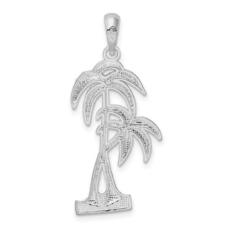 Sterling Silver Polished/Textured Double Palm Tree Pendant QC10037