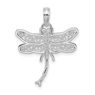 Sterling Silver Polished Filigree Wing Dragonfly Pendant